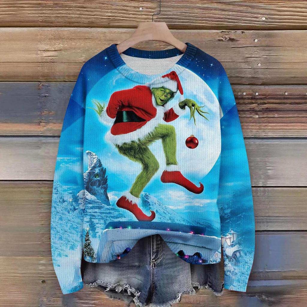 Truien met lange mouwen voor dames O-hals casual schattige print gebreide oversized trui