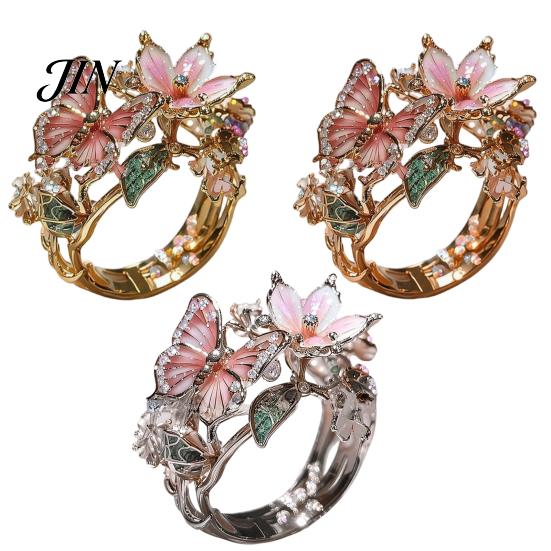 Leichter verstellbarer Ring Legierung Fingerring, Schmetterling Blume Form Öffnung Offenes Design Band für tägliches Tragen Date Party Romantischer Schmuck