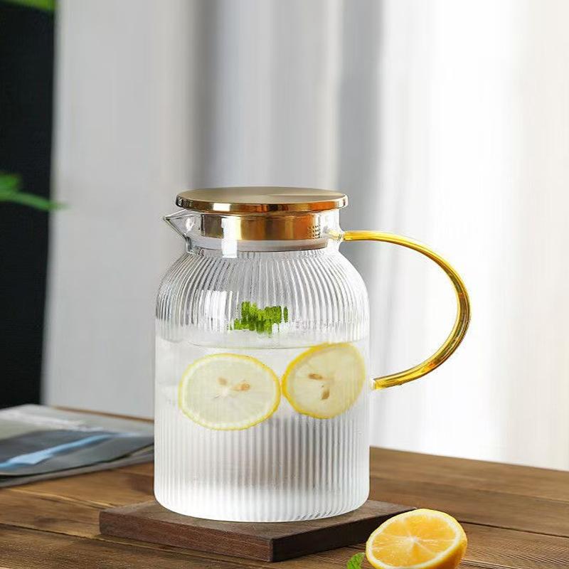 

Холодный чайник большой емкости с вертикальным рисунком Бытовой холодостойкий и термостойкий холодный чайник Крышка из нержавеющей стали Кувшин для воды