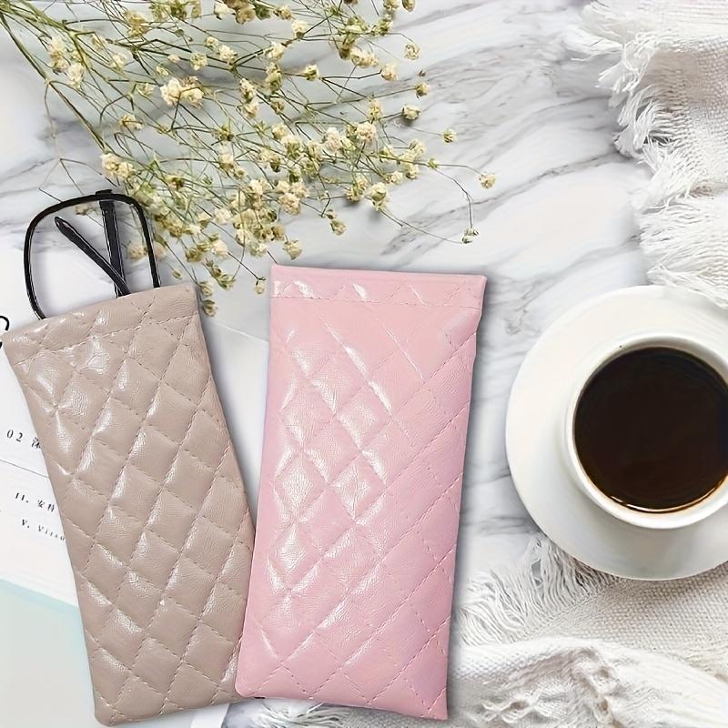 Super Soft Premium Faux Leather Glasses Case | Compact Quilted Design, Secure Closure, Stylish Carry-On | (3 Colors Available) White/Black/Pink