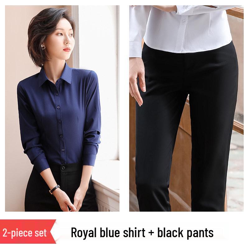 2025 Women's Non-Iron Long-Sleeve Slim Fit Business Shirt - Autumn Professional Micro-Elastic Workwear