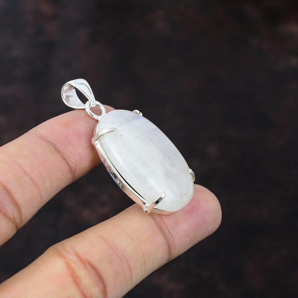 Regenbogen-Mondstein-Anhänger, handgefertigt, neuestes Design, Anhänger aus 925er Sterlingsilber, zierlicher Edelstein-Anhänger, Geschenk für Mädchen, wunderbarer Anhänger