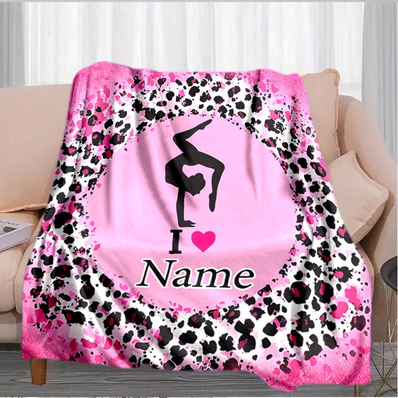 1PC Custom Name Gymnastics Art Flannel blankets Patterns Throw Blanket All-Season Soft Gift for Couch, Bed, Camping gifts