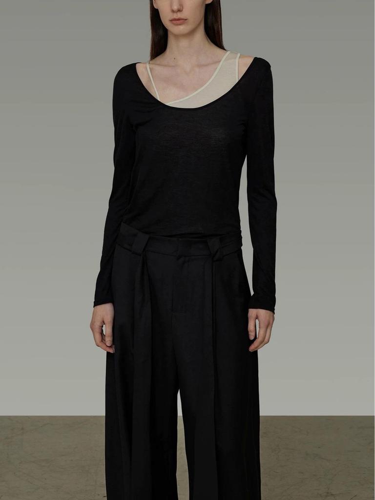 UNSPOKE Women's 2025 Autumn Asymmetric Slimming Knit Top - High-End Two-Piece