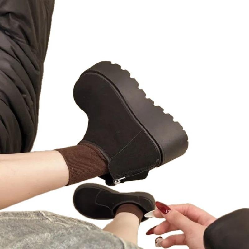 New velvet large cotton shoes, non-slip and warm in autumn and winter, plush snow boots, women's muffin thick sole