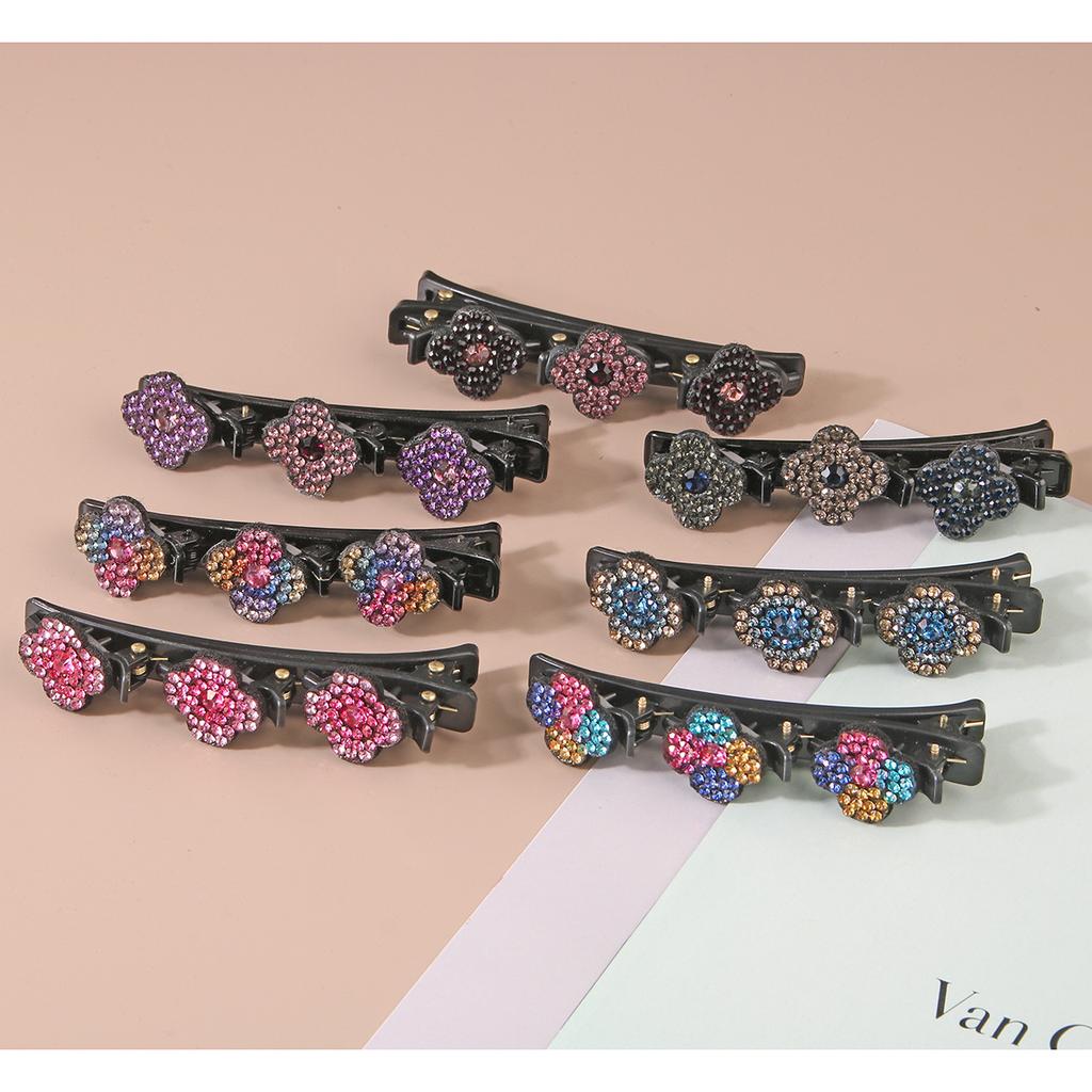 Funkelnde Kristallstein geflochtene Haarspangen, Haarbänder aus Satinstoff, Strass-Haarspangen, Geflochtene Haarspange mit Strasssteinen