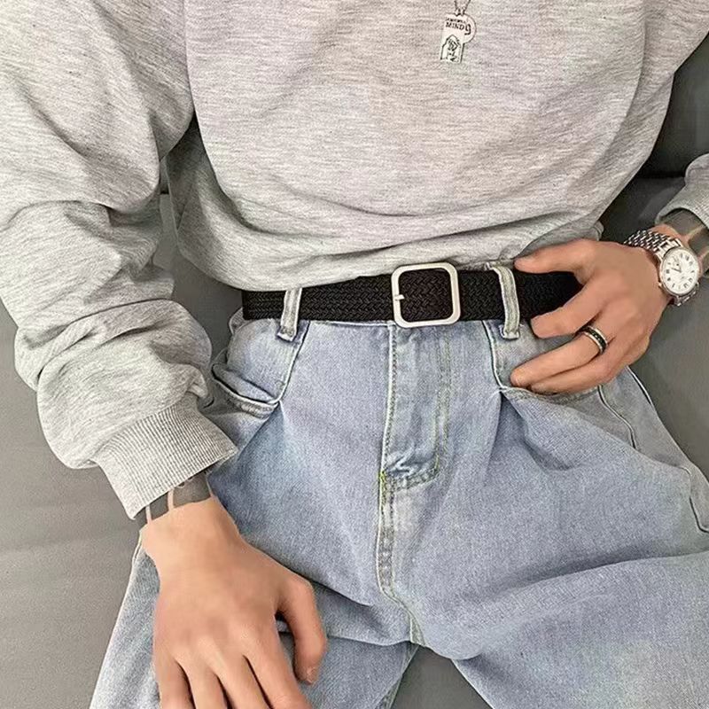 Internet Celebrity Woven Jeans Women s Men s Canvas Belt Women s Versatile Elastic Lazy Black Versatile Premium Belt 105cm