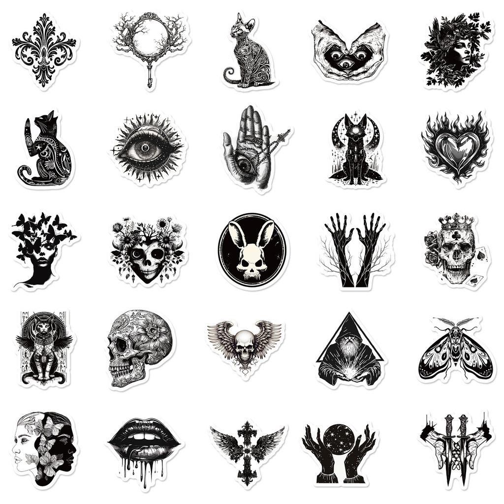 50 Black and White Gothic Style Black and White Gothic Punk Horror Notebook Graffiti Stickers