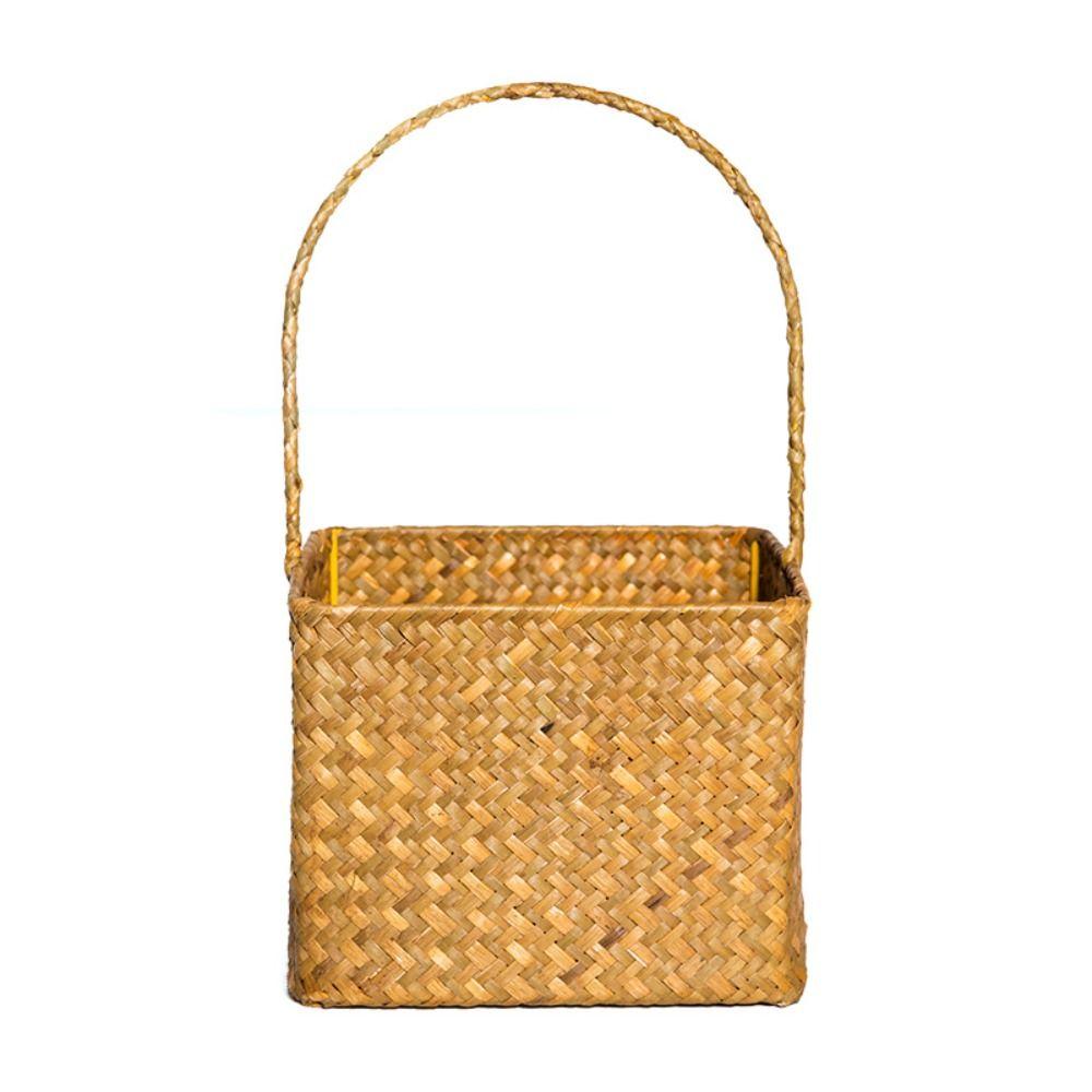 

1 Pc Handwoven Flower Arrangement Basket With Handle Ins Woven Picnic Baskets Flower Decors Shopping Storage Basket 15x15x11cm