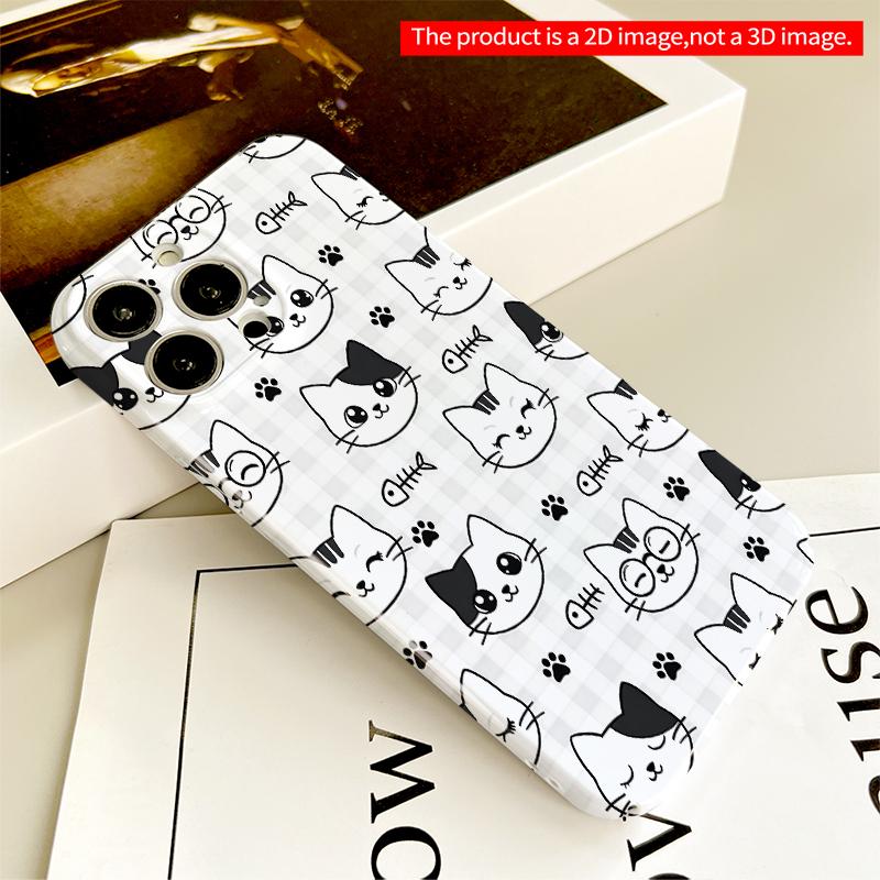 2DFlat Kawaii Cat Faces Pattern Phone Case All Inclusive Film Hard iPhone Case, Compatible with iPhone 18 Pro Max 17 16 15 14 13 12 11