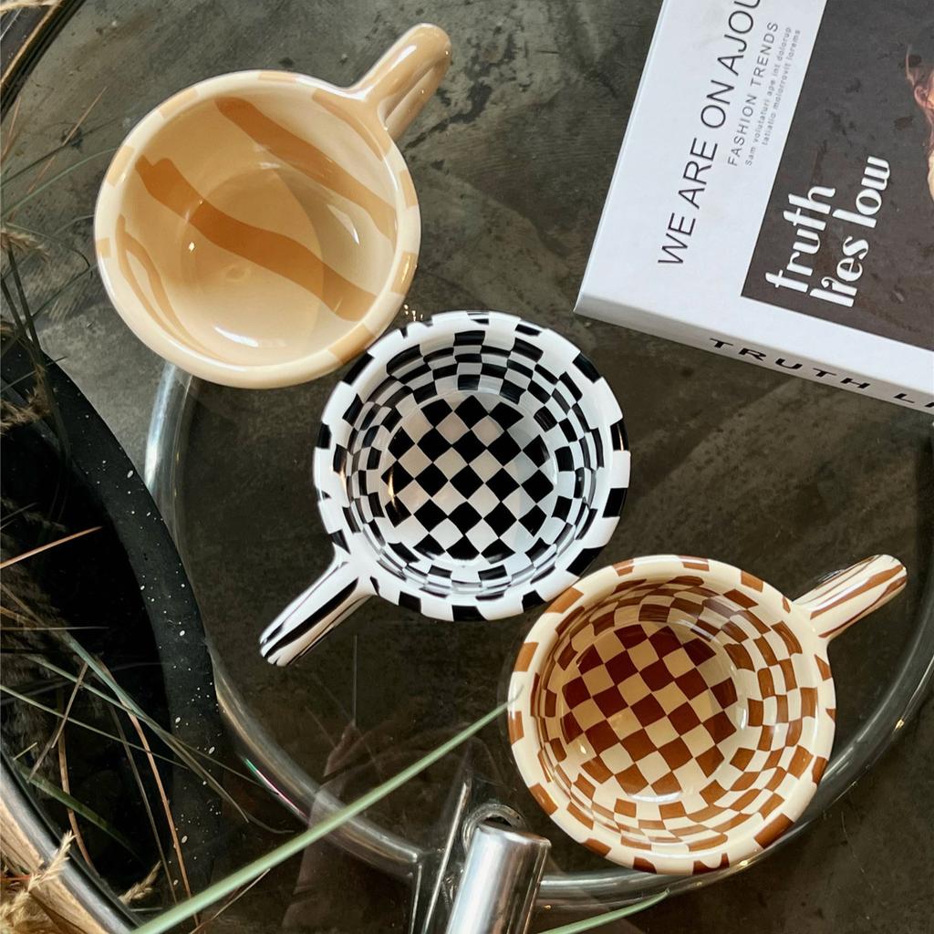 Shann Retro Checkerboard Coffee Cup Wind Niche Couple Household Mug Household Ceramic Water Cup