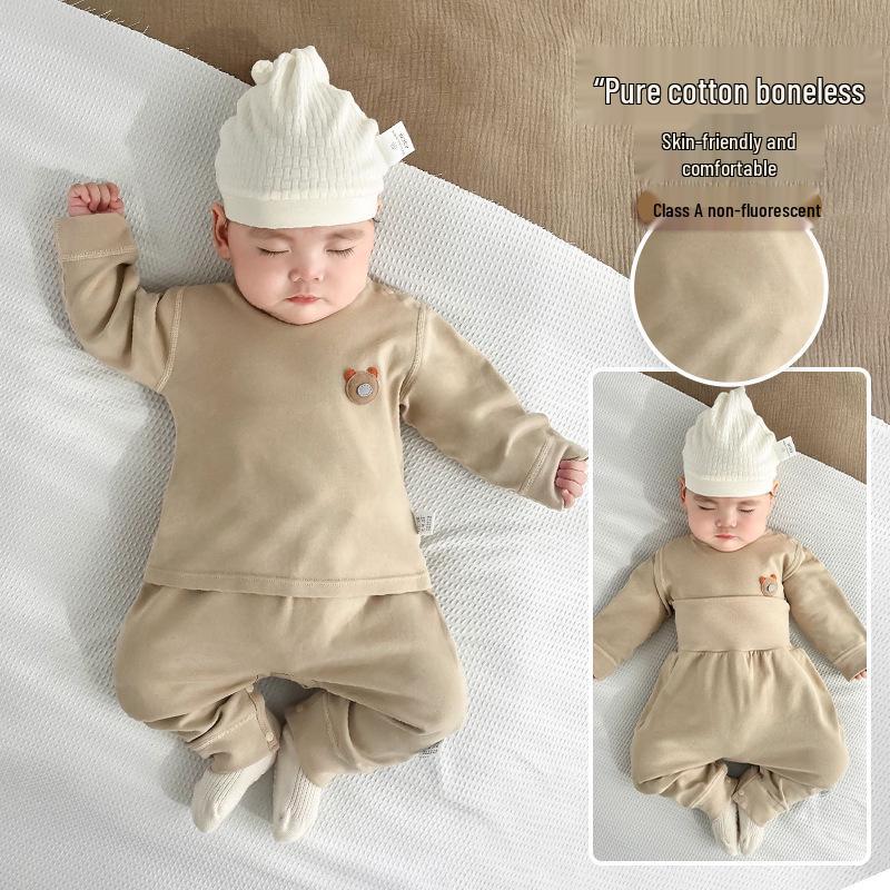 Baby Two-Piece Set: High Waist, Shoulder Buttons, Thin, Breathable, Pure Cotton for All Seasons (Spring/Autumn)