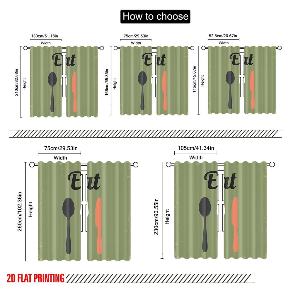 2pcs 2D flat printing Scene Curtains Eat Spoon Fork Knife Polyester Without Electricity Party Decorations Perfect for Outdoor