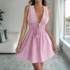 Summer Vacation Style Women's Sleeveless Striped Deep V Neck Sexy Mini Dress