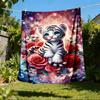 1pc Tiger Flowers Outdoor Flannel Blanket , Machine Washable Perfect Gift for Birthday , Holiday Travel Accessory , Durable Material