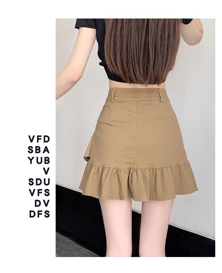 Damen Schwarzer High Waist A-Linien Midi-Rock mit Rüsche - Frühling/Sommer Schlankmachendes und Anti-Expositions-Design