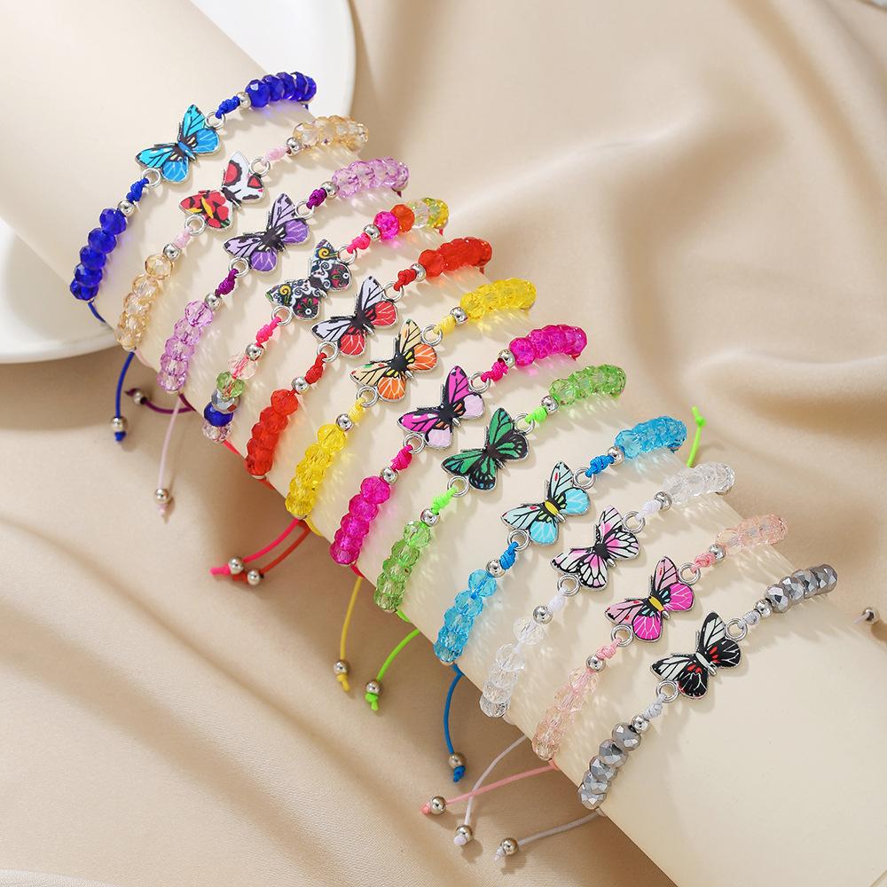 Butterfly braided bracelet, couple girlfriend beaded hand rope, alloy butterfly adjustable wax wire bracelet