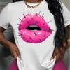 Women's Rock and Roll Steel Nail Lips Print T-Shirt Casual Crew Neck Short Sleeve Top for Summer T-Shirt Women Clothing