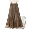 Apricot Irregular Mesh Fishtail Midi Skirt - European Style Elastic High Waist Pleated Fairy Skirt for Women, Spring/Summer