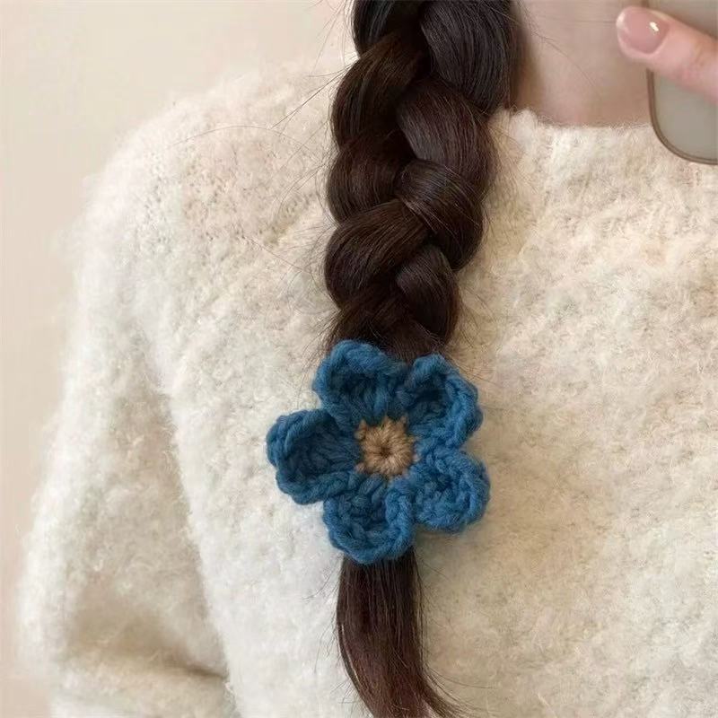 Słodki Uroczy Klips do Włosów Niebieski Mały Kwiatek Wsuwka Retro Dzianinowy Kwiatowy Kobiety Dziewczynki Klips Krokodylkowy Grzywka Klips Boczny Akcesoria do Włosów