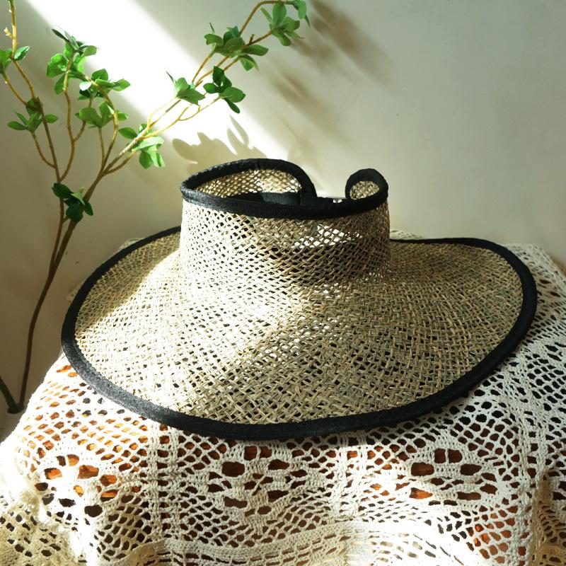 Holiday Small Fresh Seaweed Salty Grass Woven Empty Top Straw Hat Men And Women Summer Sunshade Sun Protection Beach Big Brim Straw Hat