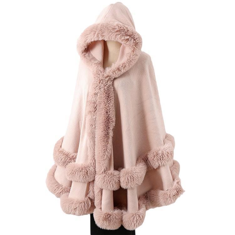Chal de Punto con Cuello de Piel y Capa para Mujer - Versátil Cálido Bidireccional Otoño/Invierno