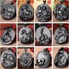 Natural Black Obsidian Carved Chinese Ancient Twelve Zodiac Animals Lucky Amulet Pendant Beads Necklace Trendy Gift Jewelry