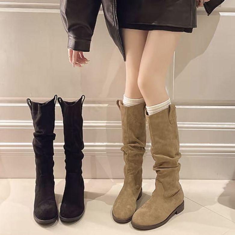 Boots Women's Fashion Versatile 2025 New Autumn Pile Boots Western Cowboy High Boots But Knee Knight Boots