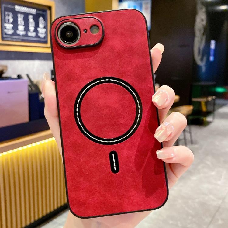 Lambskin Faux Leather Magnetic Case for iPhone 15 Pro Max, PU+TPU+PC Wear-resistant Shockproof Protective Cover