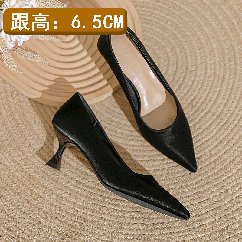 Temperament Professional Women's Shoes Black Work Shoes 2025 New Middle Heel Pointed Single Shoes Red High Heels Women's Stiletto