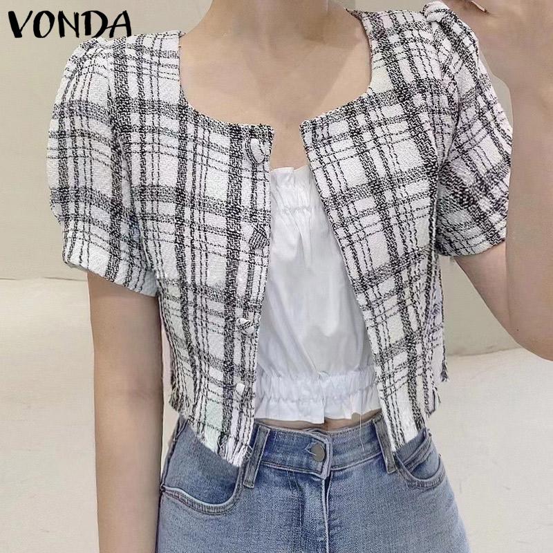 

VONDA Lattice Летние женские короткие пальто с короткими рукавами