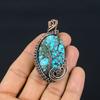 Tibetan Turquoise Pendant, 999 Copper Wire Wrapped Gemstone Jewelry, Handmade Pendant, For Thanksgiving