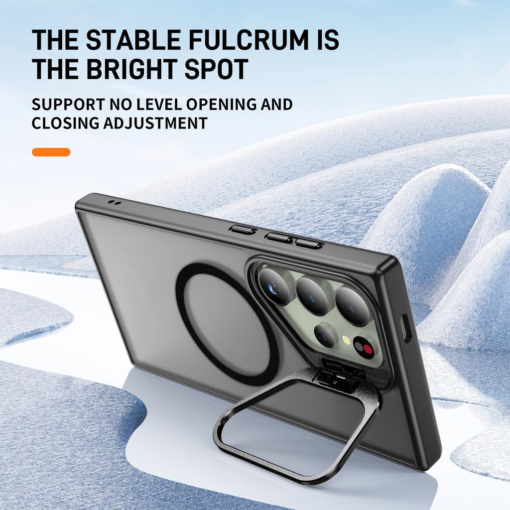 For Samsung Galaxy S25 Ultra Magnetic Case with Lens Kickstand Skin-Touch PC + TPU Phone Cover