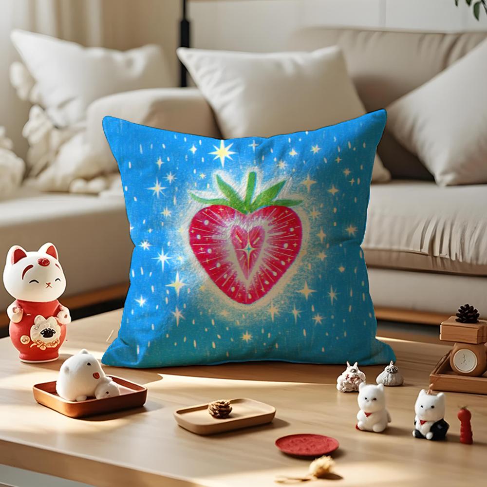 Anime Lucky Fruit Fun Pillow Case Silky Short Plush with Invisible Zipper Dustproof Sofa Cushion Cover for Home Decor