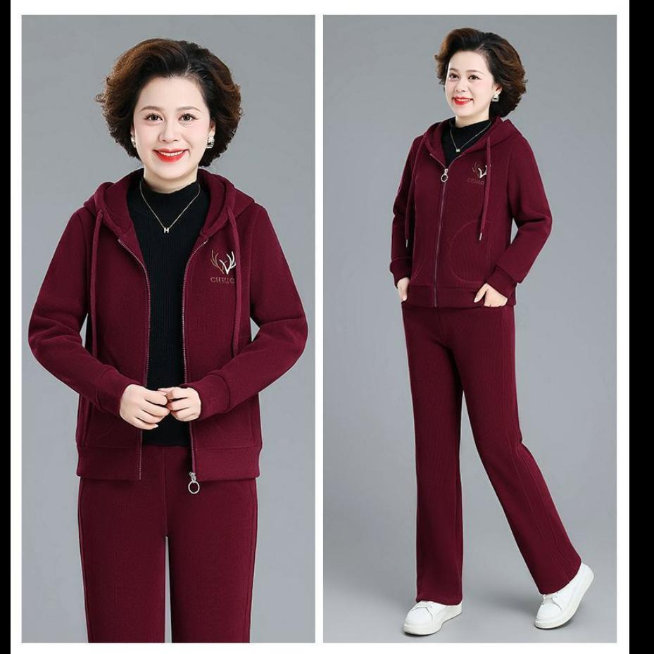 Plus Velvet Thick Jacket Casual Western Style Ladies Sweater Sportswear Suit Autumn and Winter Two-piece Suit