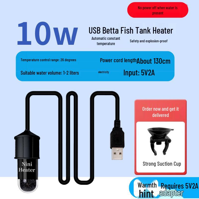 

Betta Fish Tank Mini USB Digital Display Heater: Ultra-Short Quartz Rod with Automatic Temperature Control.