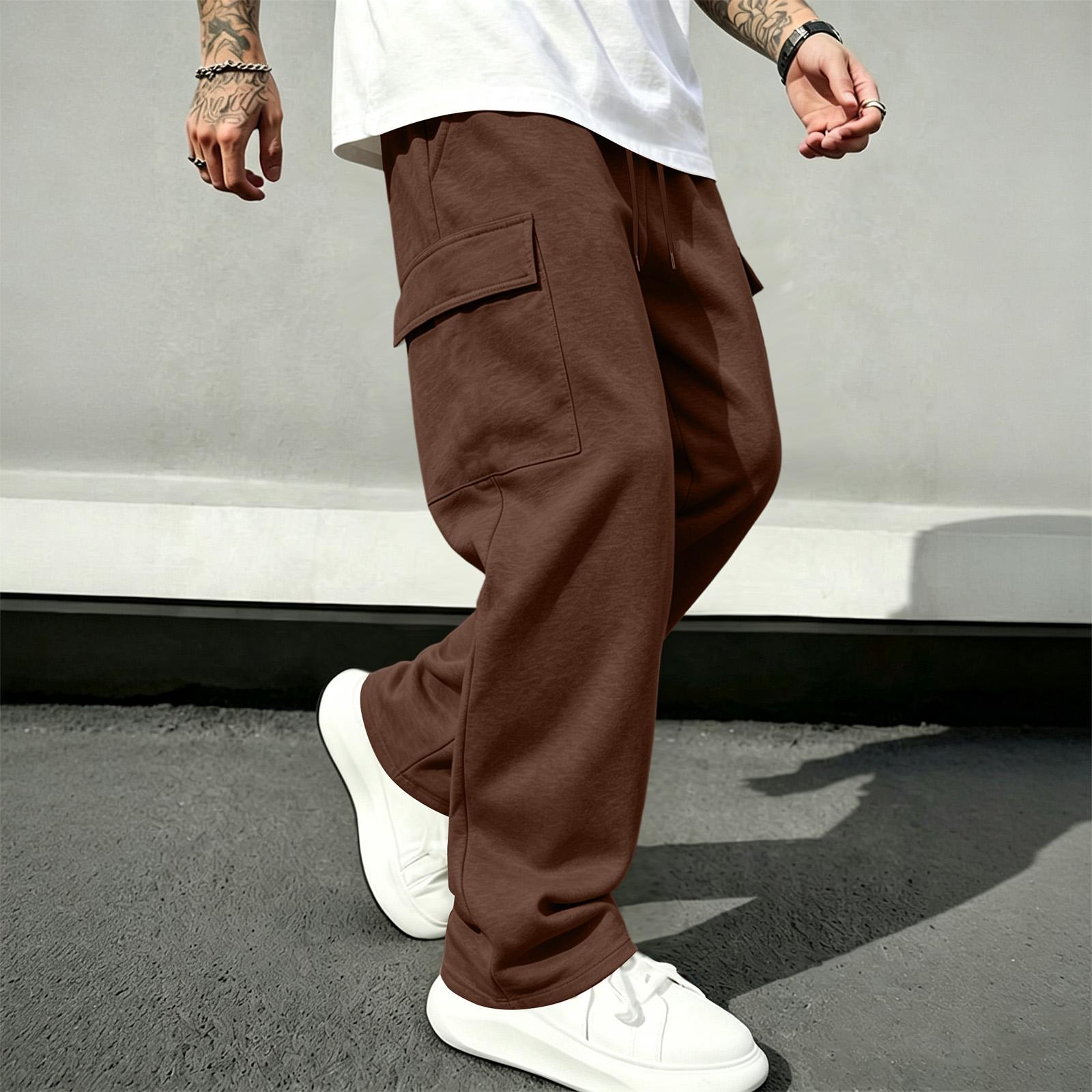 Men s Casual Cargo Pants with Elastic Waistband and Drawstring Straight Leg Joggers L