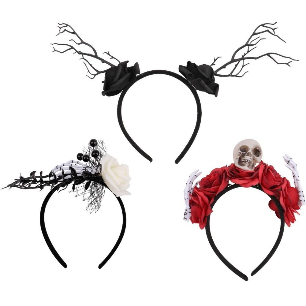Rose Flower Branch Hair Hoop Bat Halloween Flower Crown Headwear Halloween Headband  Ladies