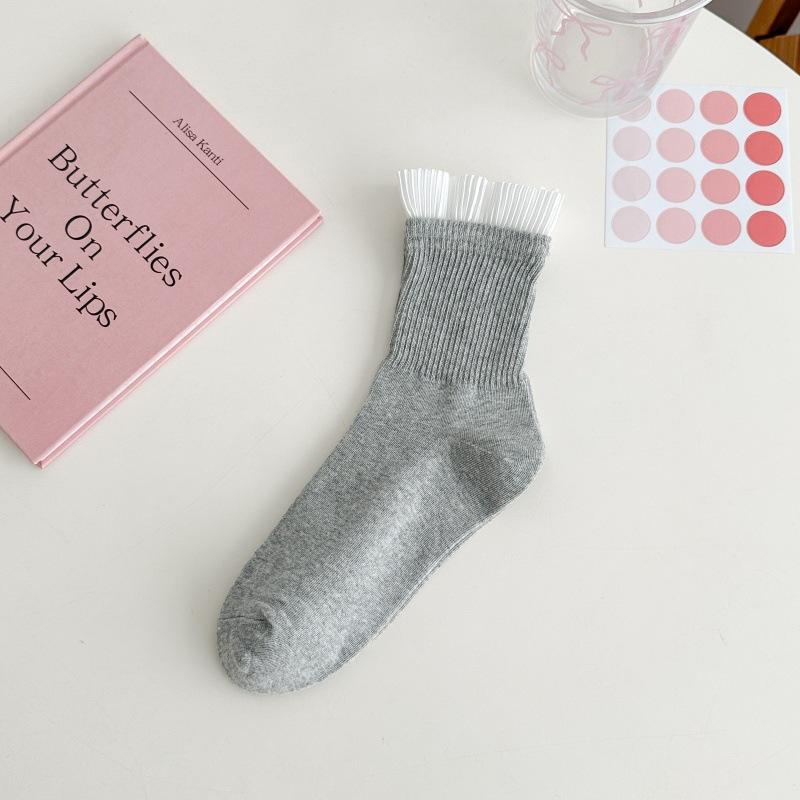 

Ballet Style Lace Socks For Women Fall And Winter Pleated Socks Japanese College Medium Cotton Socks Miu Princess Socks One size серый