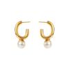 European American Ins Style French Pearl Earrings For Women High Grade Ear Drops Simple Stainless Steel Vintage Stud Earrings