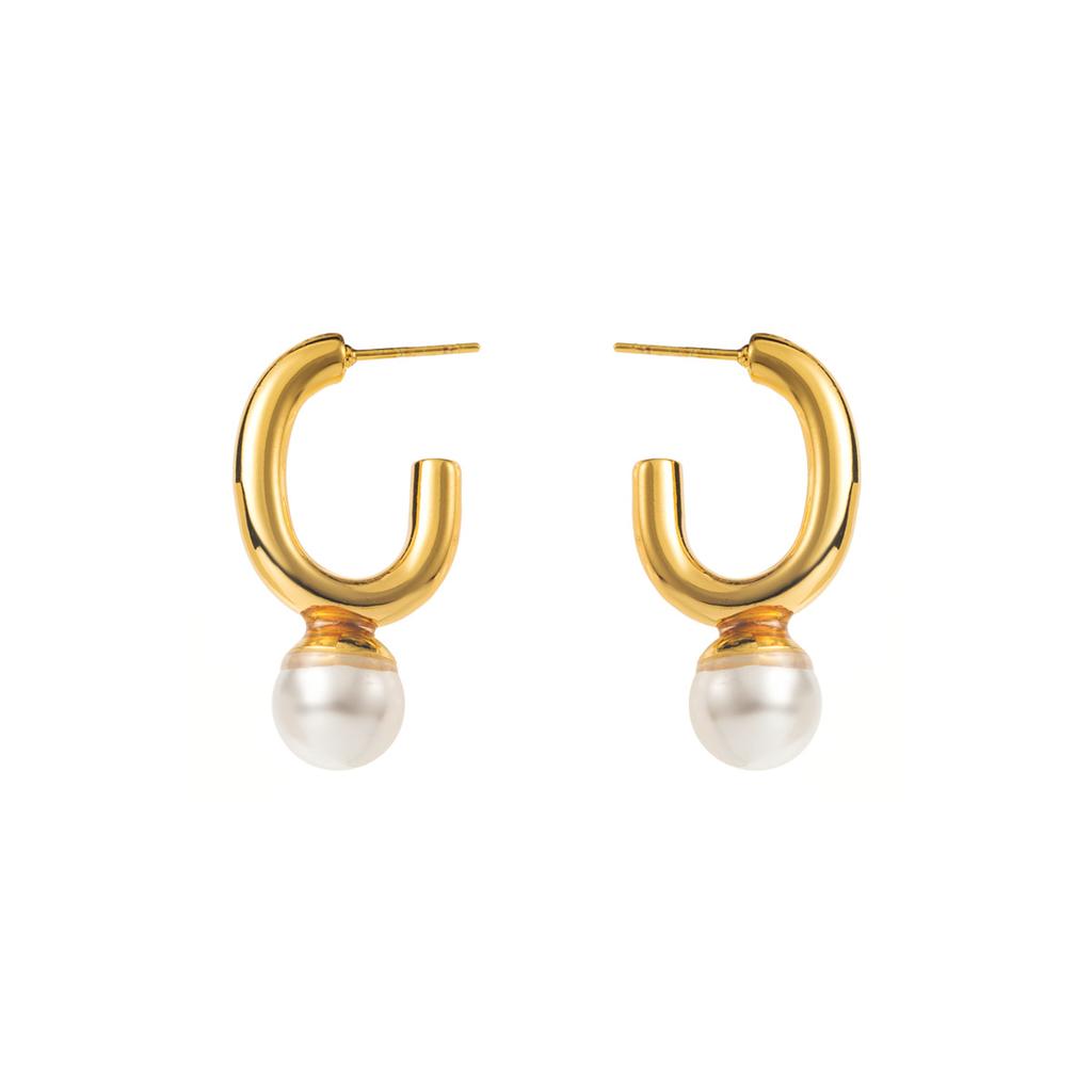 European American Ins Style French Pearl Earrings For Women High Grade Ear Drops Simple Stainless Steel Vintage Stud Earrings