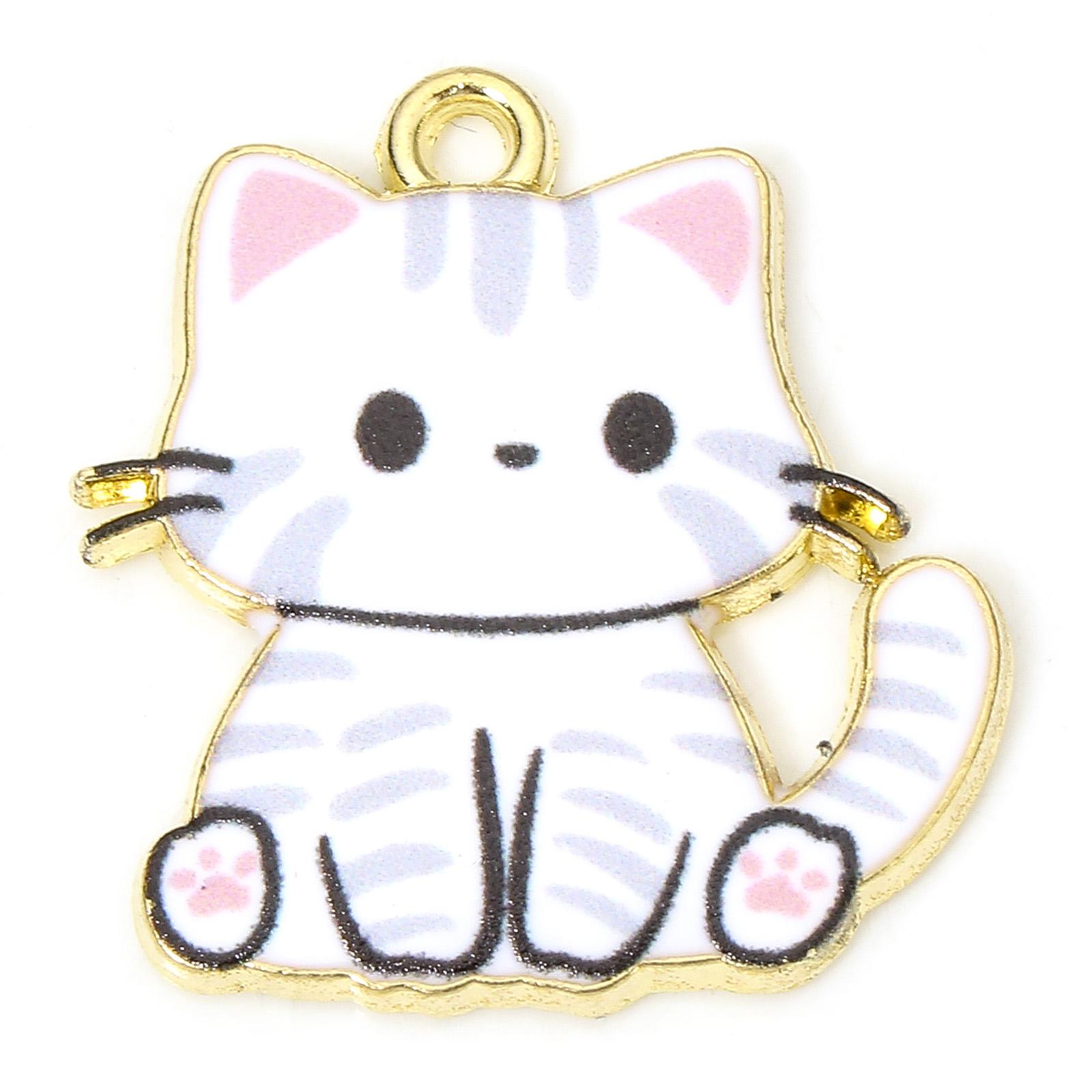 

10pcs Cat Animal Enamel Charms Gold Plated Multicolor Cutr Cat Pendants for DIY Necklace Earrings Fashion Jewelry 24mm x 23mm
