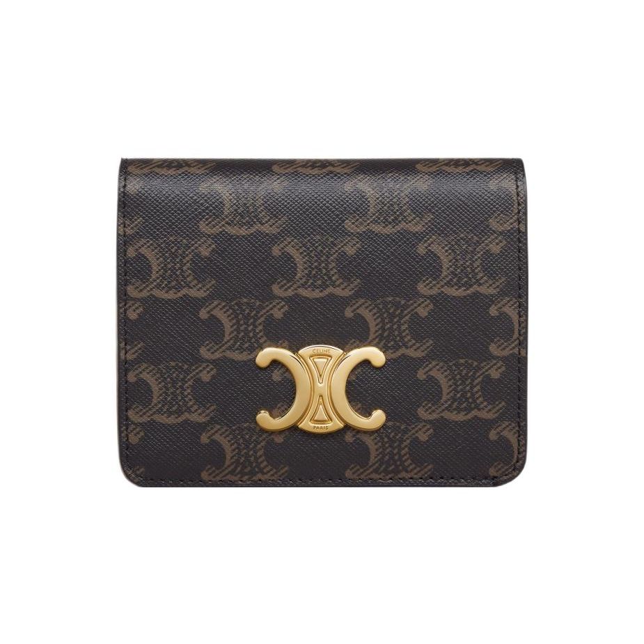 

Celine Triomphe Logo Metal Snap Closure Leather And Fabric Wallet Women Wallet Brown 10K622CQH-04LU Box(Basic Set+Box)