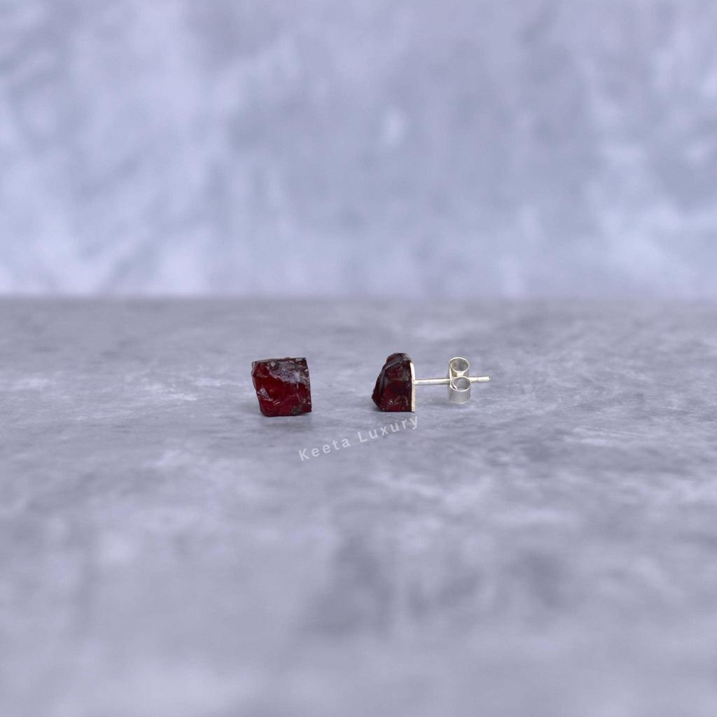 Natural Raw Garnet Stud Earrings Healing Gemstone Bohemian Studs For Women Sterling Silver Unique Handmade Crystal Jewelry Gift Ideas