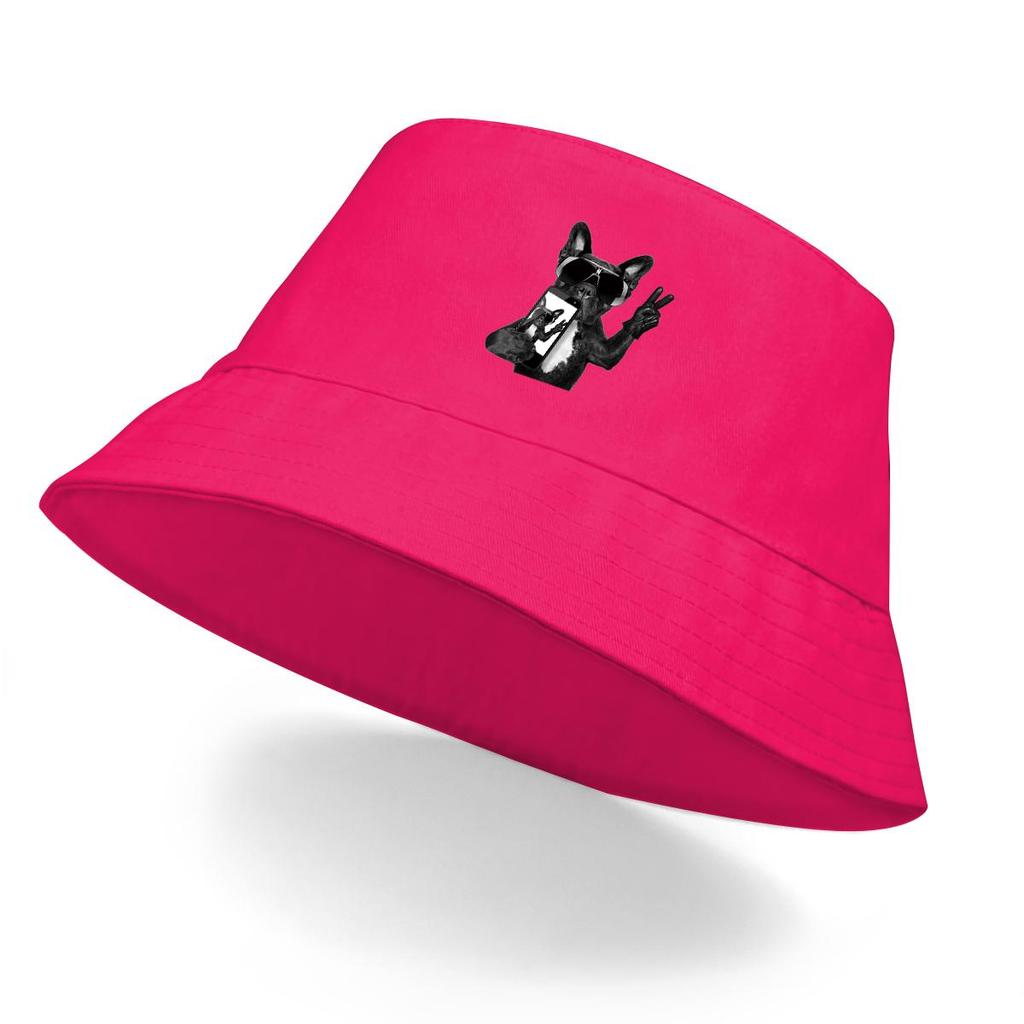 Black Dog Sunglasses Print Bucket Hat , Cool Animal Phone Women's Hat Fit Unisex Wide Brim Beach Cap