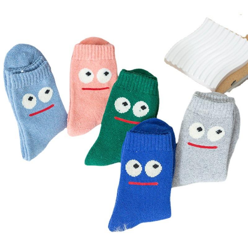 5 Pairs of Ladies New Autumn and Winter Cartoon Expression Hair Ring Thick Warm Rabbit Wool Tube Socks
