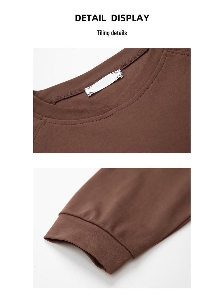 Damen Übergröße Langarm Schlankmachendes Baumwoll-Top - Unifarben, Herbststil für Mütter mittleren Alters