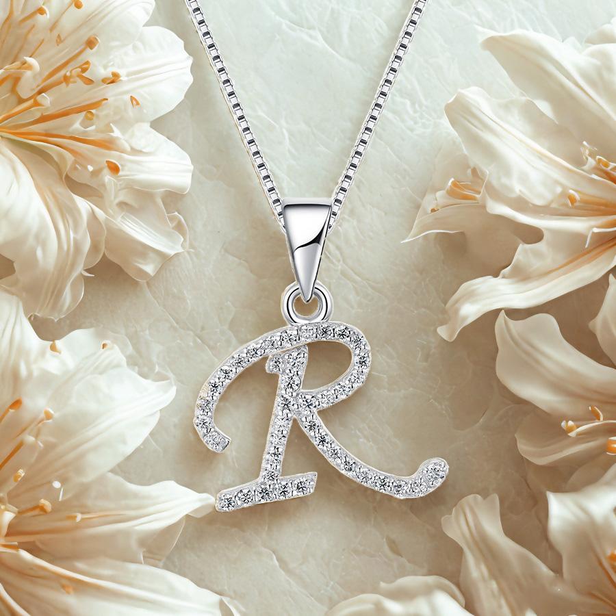 Charmantes Alphabet Elegantes Anhänger Initiale Buchstabe R Schlichte Exquisite Liebesherz Halskette Mode DIY