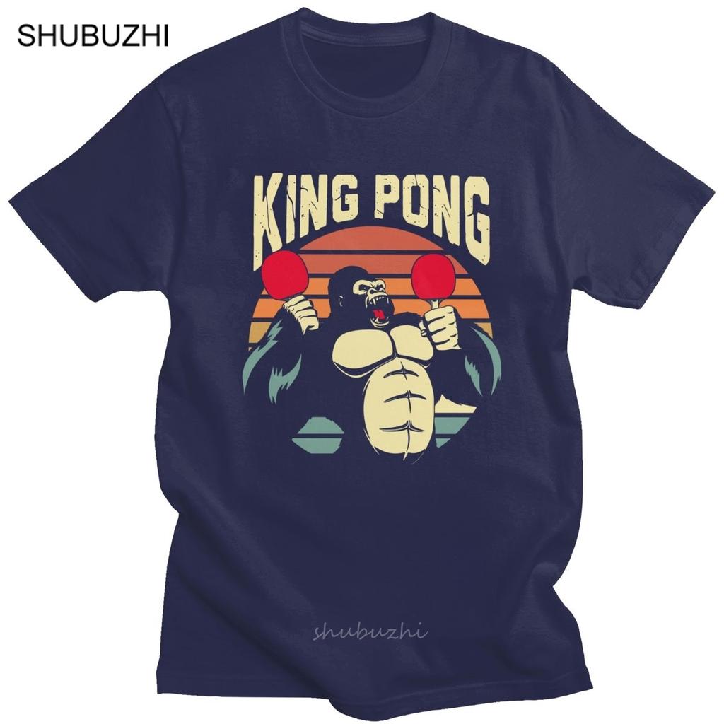 Funny King  Pong Tshirt Men Short Sleeved  Cotton Tee Shirts Crew Neck Summer Tops Table tennis Paddle Tshirt Gift Idea