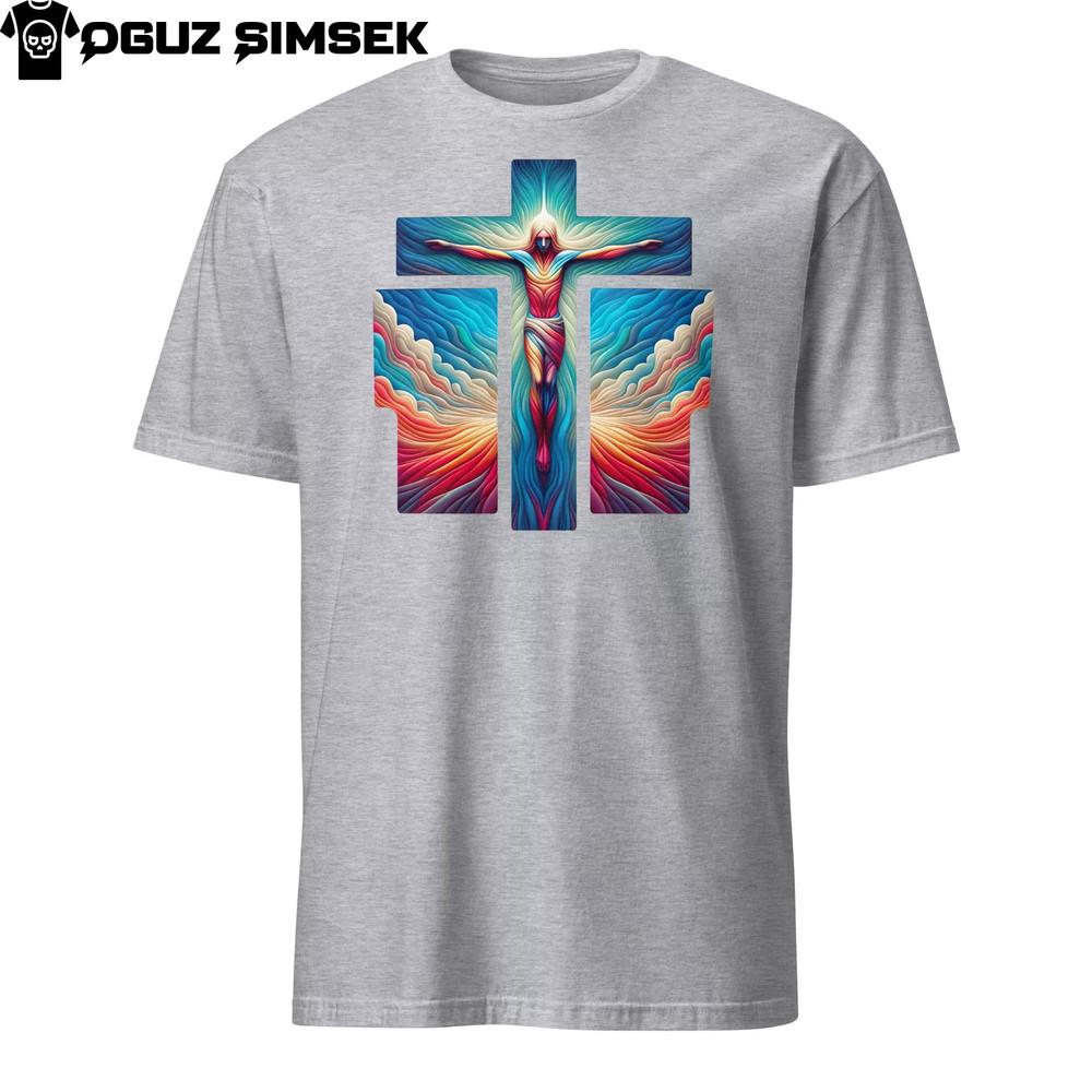 

Vibrant Short-Sleeve Unisex T-Shirt: Colorful Jesus in Crucifix Design 4XL